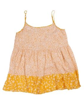 Easel Yellow Floral Babydoll Tank Blouse Small Boho Flowy Top